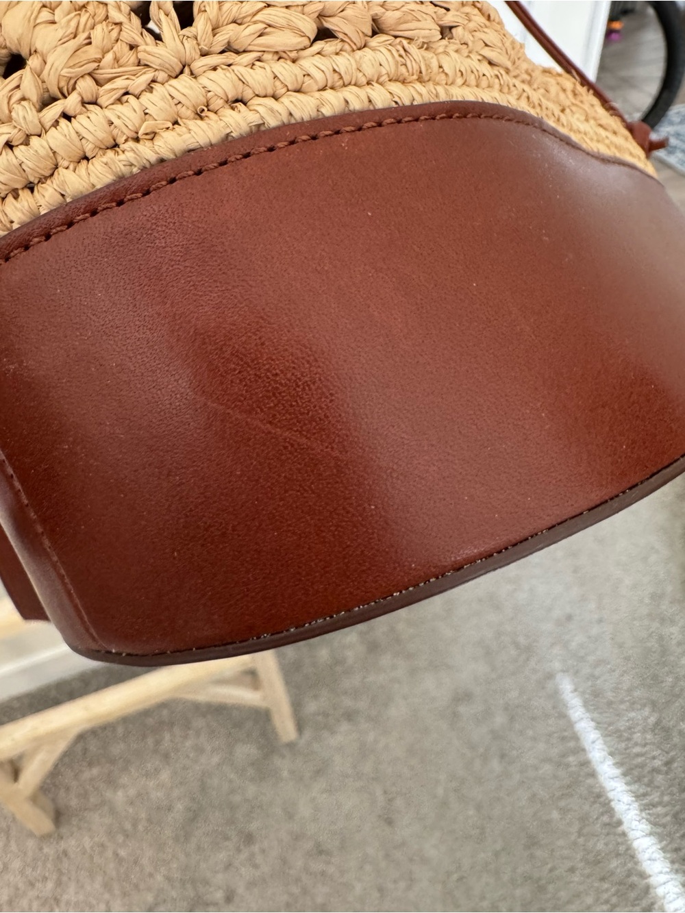 Sezane Alma Bucket Beige Straw and Brown Leather Bucket Shoulder Bag - Picture 6 of 6